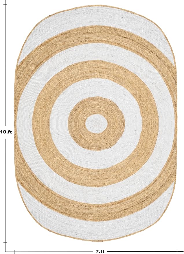 3x10 Oval Kilim Jute Runner – Solid White Beige Hand Braided Rug, 0.27" Thick Flatweave, Natural Jute Handmade Boho Carpet for Hallway, Staircase, Entryway, Corridor