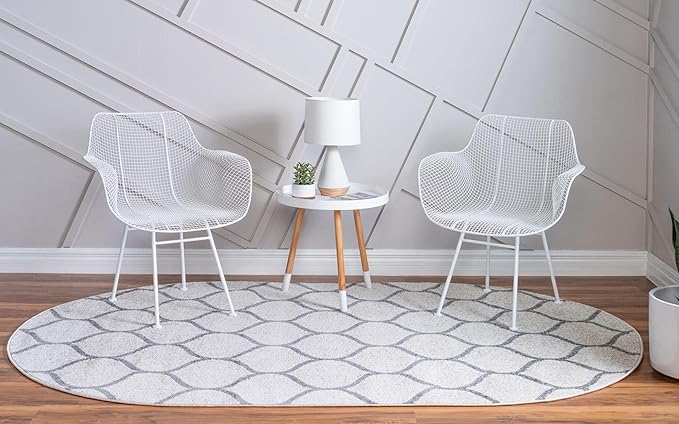 Rugs.com Lattice Frieze Collection Rug – 8' x 10' Oval Ivory Medium Rug Perfect for Living Rooms, Large Dining Rooms, Open Floorplans