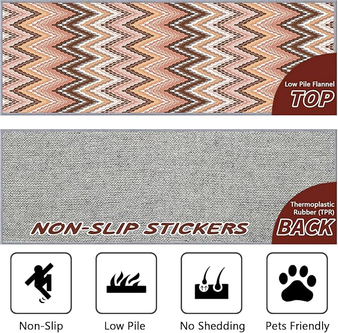 Brown Pink White Wave Runner Rug, 1.3x7ft Soft Tone Hallway Decor Carpet - Modern Home Corridor & Foyer Long Rug Non-Slip Mat, Washable Flannel Material, Bedroom Stylish Accent Rugs
