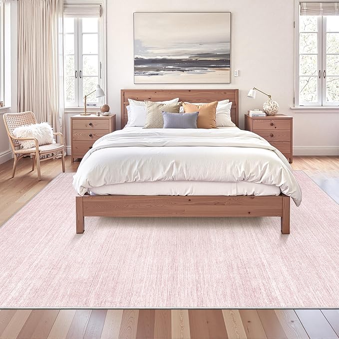 Art&Tuft Washable Rugs 6x9, Low Pile Area Rugs for Living Room - Non Slip and Stain Resistant Soft Thin 6x9 Rug for Bedroom, Dining Room, Kitchen, Office, Lightpink