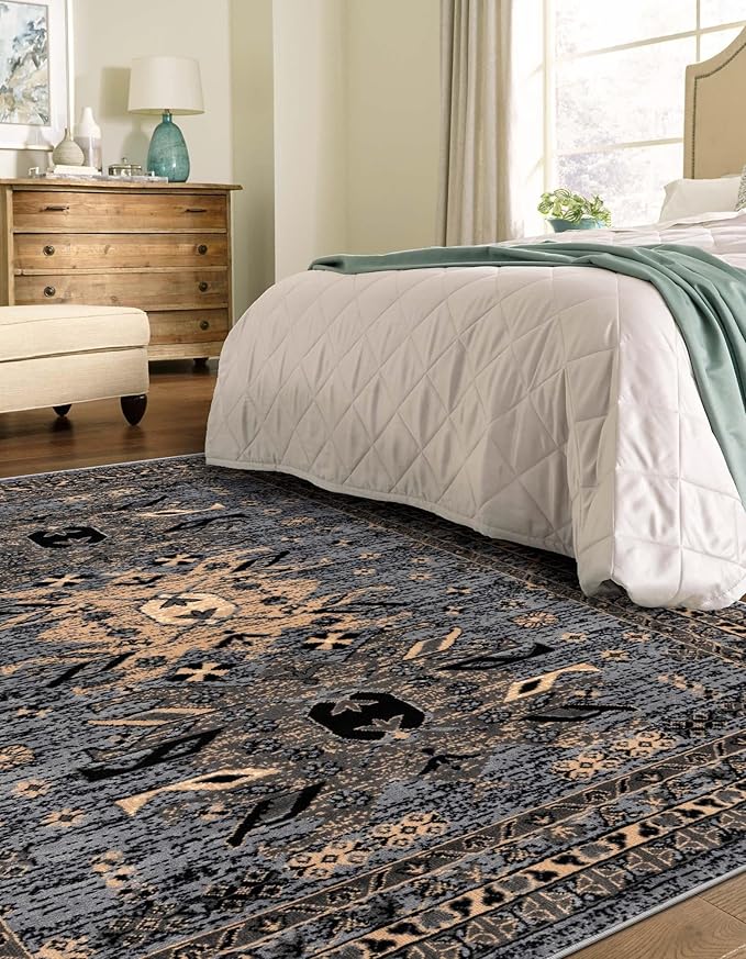 Unique Loom Taftan Collection Border Geometric Tribal Inspired Design Area Rug (8' 0 x 10' 0 Rectangular, Gray/ Black)