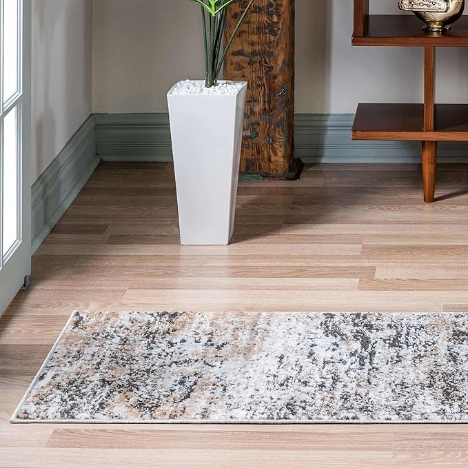 Rugs.com Leipzig Collection Runner Rug – 6 Ft Runner Beige Low-Pile Rug Perfect for Hallways, Entryways