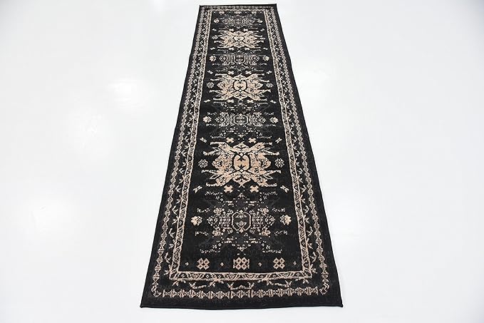 Unique Loom Taftan Collection Border Geometric Tribal Inspired Design Area Rug (2' 2 x 8' 2 Runner, Black/ Gray)