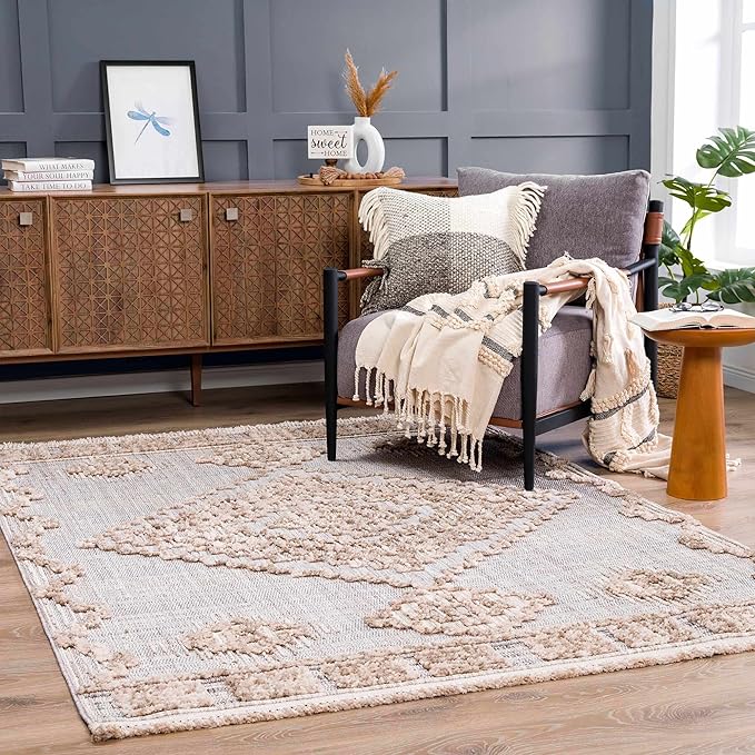 Hauteloom Ampusungan Hallway, Kitchen Runner Rug - Geometric - Charcoal, Cream, Beige - 2'7" x 10'