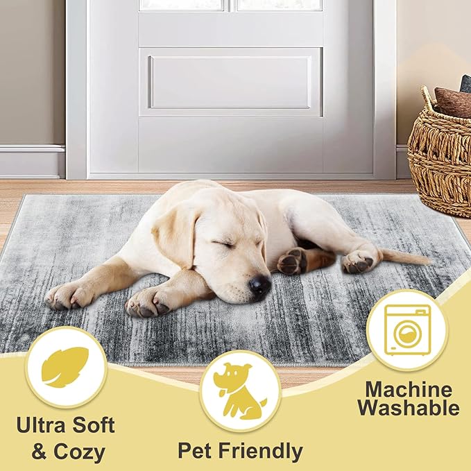 COMSLE Door Mat Soft Absorbent Indoor Front Entryway Rug Machine Washable Entrance Mats for Muddy Paws Non Slip Throw Rugs 24" x 36" Doormat for Inside Foyer Bedroom - Gray