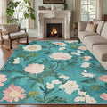 5x7 Floral Rugs, Modern Washable Flower Pattern Area Rug for Bedroom, Soft Large Non-Slip Door Mat Carpet for Living Room Office Dining Room - Teal Flower