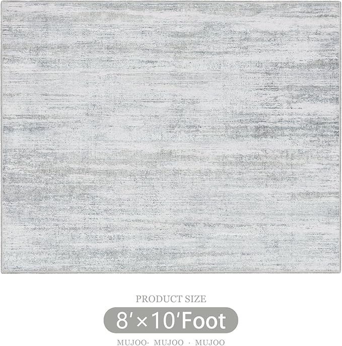MUJOO 8x10 Area Rugs,Washable Rugs for Living Room Bedroom Dining Room,Modern Abstract Large Non Slip Carpet Indoor,Low Pile Throw Rug Accent Neutral Grey