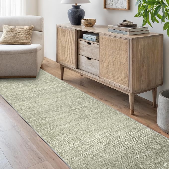Art&Tuft Non-Slip Runner Rug - 2x6 Runner Rug Washable Low-Pile Rugs Runners, Soft Distressed Carpet Runner for Bedroom Bathroom Kitchen Laundry Living Room, Green