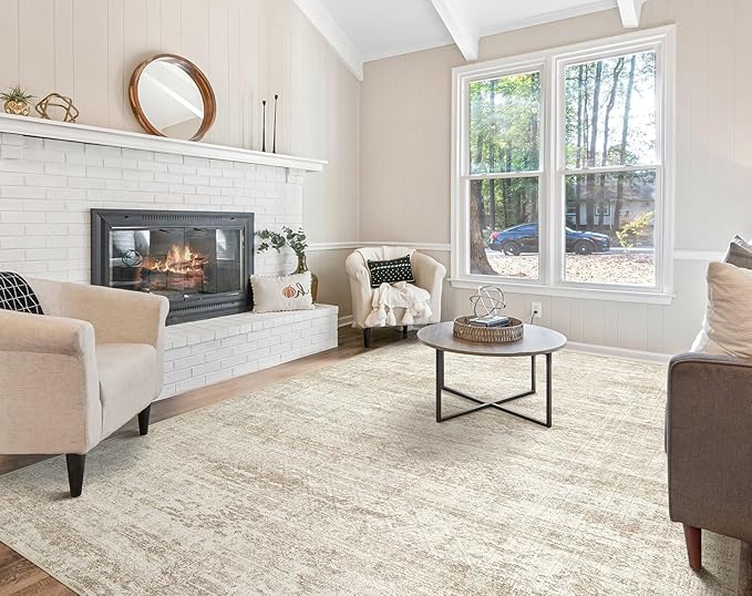 10x14 Area Rug Living Room Rugs - Washable Neutral Modern Abstract Soft Thin Rug Indoor Floor No Slip Rug Carpet for Bedroom Under Dining Table Home Office Decor - Beige/Brown