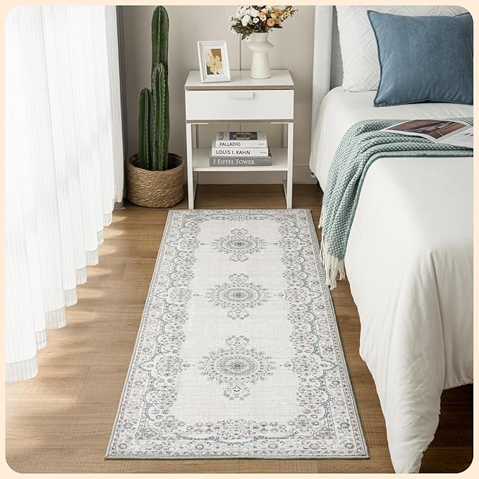 Istana Hallway Runner Rug 2x8 – Pink Beige Whisper/Grey/Blue Entryway Rug -Silk's Soft Touch Runners for Hallways - Stylish Kitchen Runner Rug Non Slip