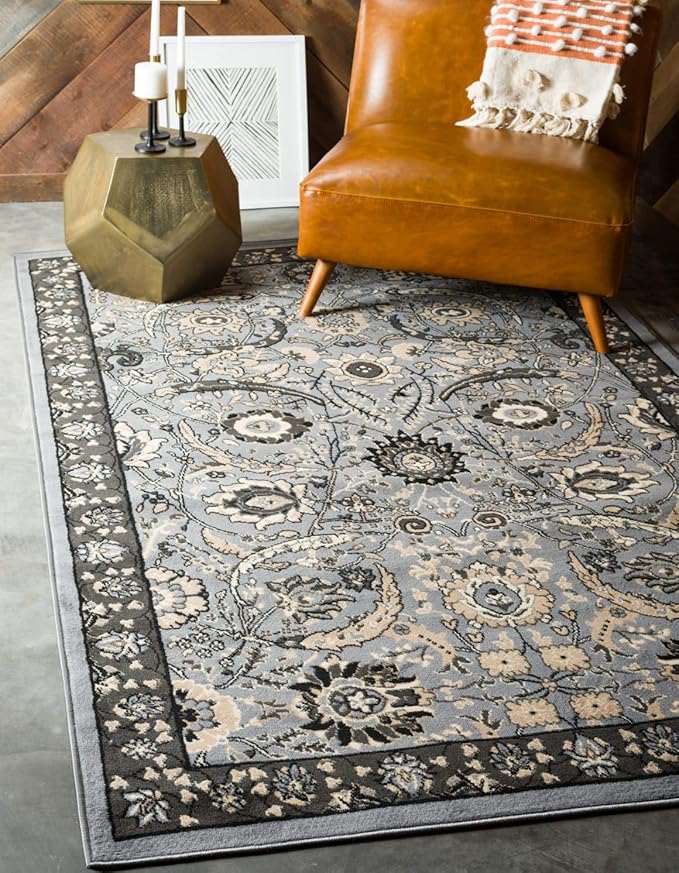 Unique Loom Espahan Collection Area Rug - Cape Cod (9'x 12' Rectangle, Dark Gray/ Black)