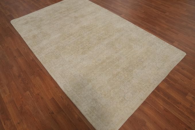 Rug Source Transitional Collection, 5x8 Rug, Hand Knotted Beige & Ivories All-Over Rug, Oriental Viscose Silk Carpet for Foyer, Entryway and Hallway