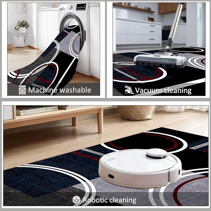 Area Rug 8x10 Modern Abstract Circle Rugs, Multicolor Low Pile Carpet, Machine Washable & Non-Slip Non-Shedding Stain Resistant for Bedroom, Living Room