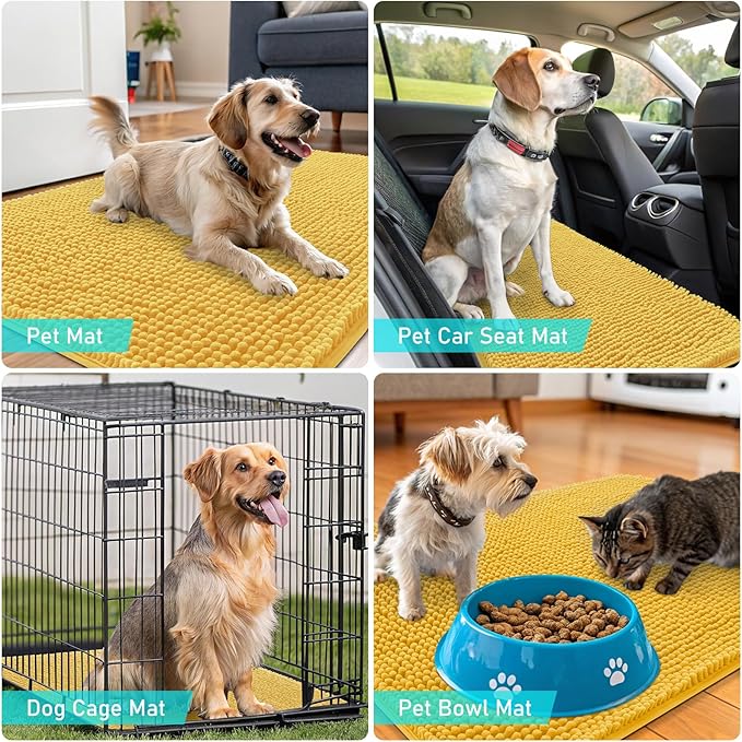 OLANLY Dog Door Mat for Muddy Paws 47x32, Absorbs Moisture and Dirt, Absorbent Non-Slip Washable Doormat, Quick Dry Chenille Mud Mat for Dogs, Entry Indoor Entryway Carpet for Inside Floor, Yellow