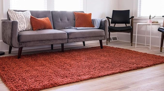 Unique Loom Solid Shag Collection Area Rug (8' x 11' Rectangle, Terracotta)