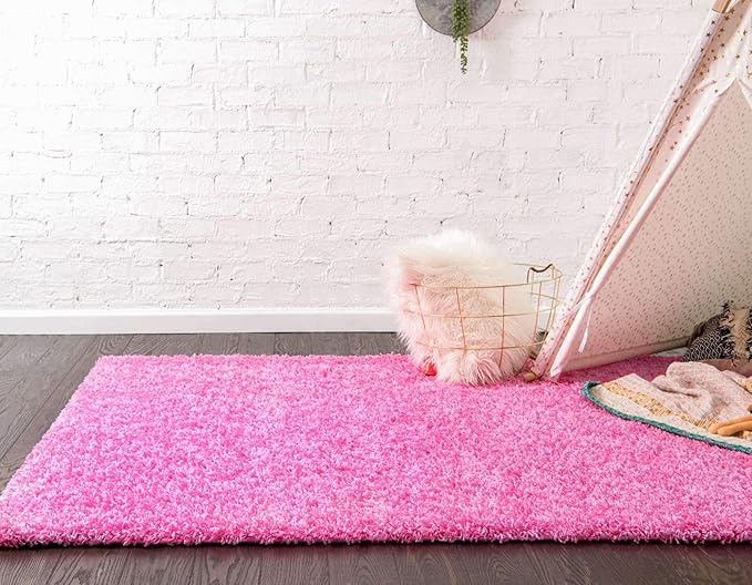 Unique Loom Solid Shag Collection Area Rug (8' x 10' Rectangle Taffy Pink)