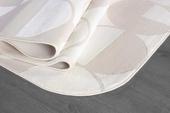 Beverly Rug Modern Geometric Area Rug 6x9 Low-High Pile Durable Soft Abstract Circular Indoor Rugs for Living Dining Room Office Stain Resistant Non Shedding Casual Indoor Carpet Beige White 6 x 9