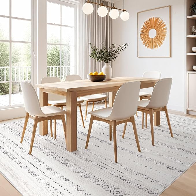 Nakagishi Area Rug Living Room Rugs: 4x6 Soft Machine Washable Boho Neutral Farmhouse Stain Resistant Moroccan Indoor Floor Carpet for Bedroom Nursery Kids Entryway Kitchen Entry Bedside Home- Gray