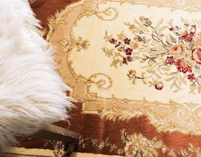Unique Loom Versailles Collection Traditional Classic Floral Motif Area Rug (4' 0 x 4' 0 Square, Terracotta/ Ivory)