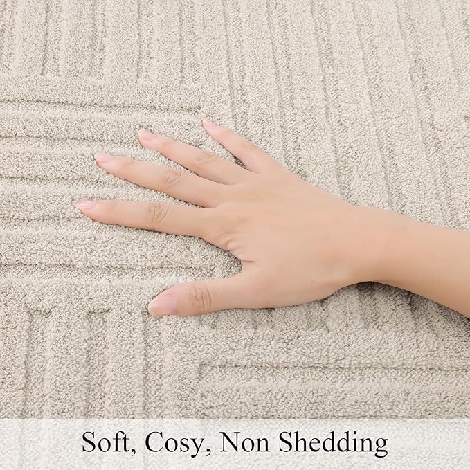 SHACOS Soft Cozy Fluffy Geometric High-Low Arch Rug 4'x5'3" Non Slip Washable Modern Area Rug Stain Resistant Contemporary Carpet for Living Room Bedroom Dining Room, Beige