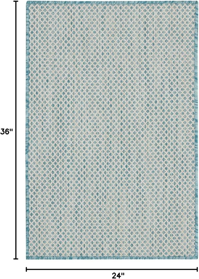 Nourison Home Courtyard Ivory Aqua 2' x 3' Area Rug - Easy Clean, Non Shedding, Bed Room, Living Room, Dining Room, Kitchen (2' x 3')