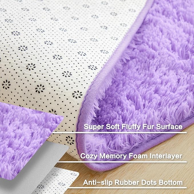 Andency Purple Soft Area Rugs for Living Room Bedroom, 5x8 Fluffy Shaggy Bedside Rug, Non-Slip Large Shag Fuzzy Plush Carpets for Bedroom Kids Dorm Nursery Home Decor Aesthetic