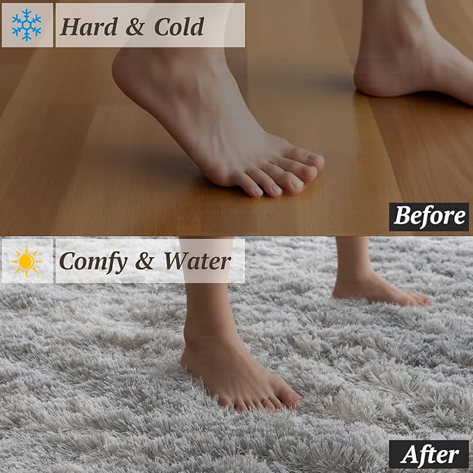 8x10 Area Rugs for Living Room Bedroom, Soft Fluffy Shaggy Bedside Rug, Indoor Floor Carpet for Kids Playroom, Dorms, Nursery Rooms, Home Decor (Tie-Dyed Light Grey 8'x10')