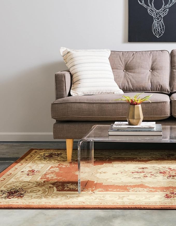 Rugs.com Chateau Collection Rug – 3' x 5' Brick Red Medium Rug Perfect for Entryways, Kitchens, Breakfast Nooks, Accent Pieces