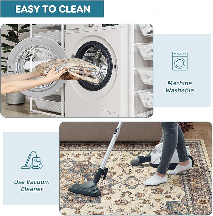 Dripex Kitchen Runner Rug-2x6 Washable Distressed Hallway Runner Oriental Medallion Carpet Non-Slip Non-Shedding Laundry Mat Foldable Thin Entry Throw Area Rug for Living Room Bedroom