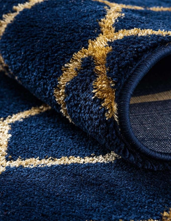 Unique Loom Glam Collection Area Rug - Trellis (3' 3' Round, Navy Blue Gold/ Gold)