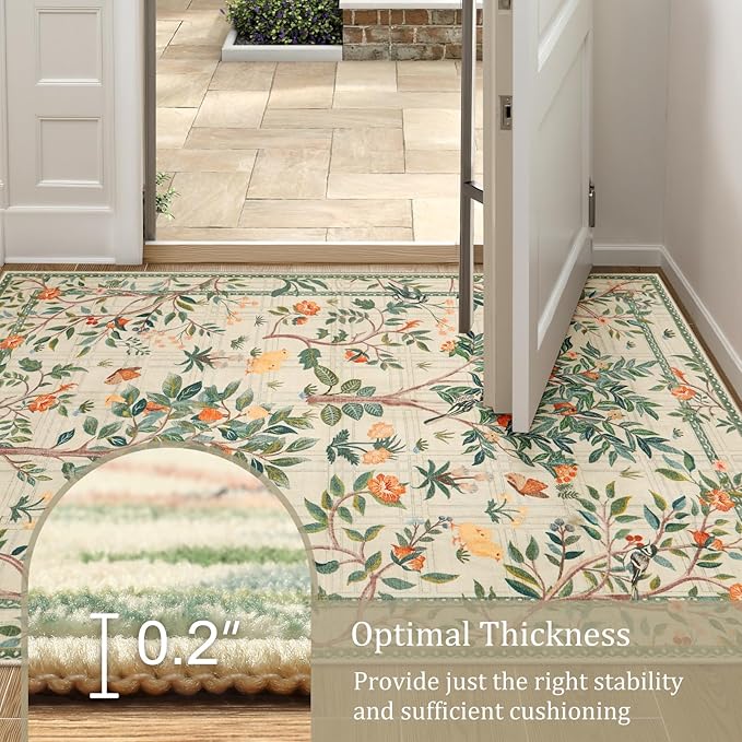 Morebes Washable Rug Runners for Hallways Non Slip 8 ft, Boho Floral Kitchen Sage Green Runner Rug, Soft Flower Botanical Indoor Throw Carpet for Entry Entrance Bedroom Laundry Room