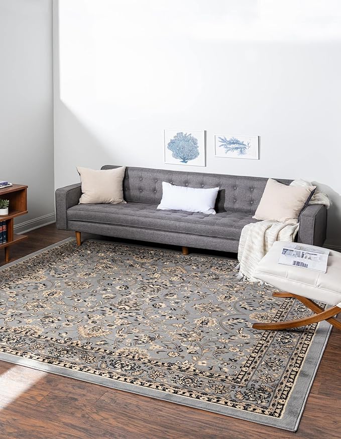 Rugs.com Yasmin Collection Rug – 8 Ft Square Gray Medium Rug Perfect for Living Rooms, Kitchens, Entryways