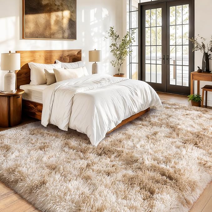 Upgrade Non-Slip Plush Rugs for Living Room, Soft Shaggy Carpets for Living Room, Fuzzy Rugs for Kids' Room, Perfect Decor for Modern Home Tie Dye Camel 8x10 Feet
