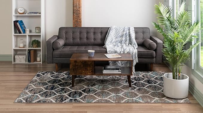 Rugs.com Lattice Frieze Collection Rug – 7' x 10' Blue Multi Medium Rug Perfect for Living Rooms, Large Dining Rooms, Open Floorplans