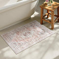 Uphome Boho Bathroom Rugs, Distressed Farmhouse Blush Pink Bath Mat, Comfy Velvet Small Bath Rugs Non Slip Washable, Vintage Oriental Toilet Rug for Sink Shower Vanity, 20x32 inch