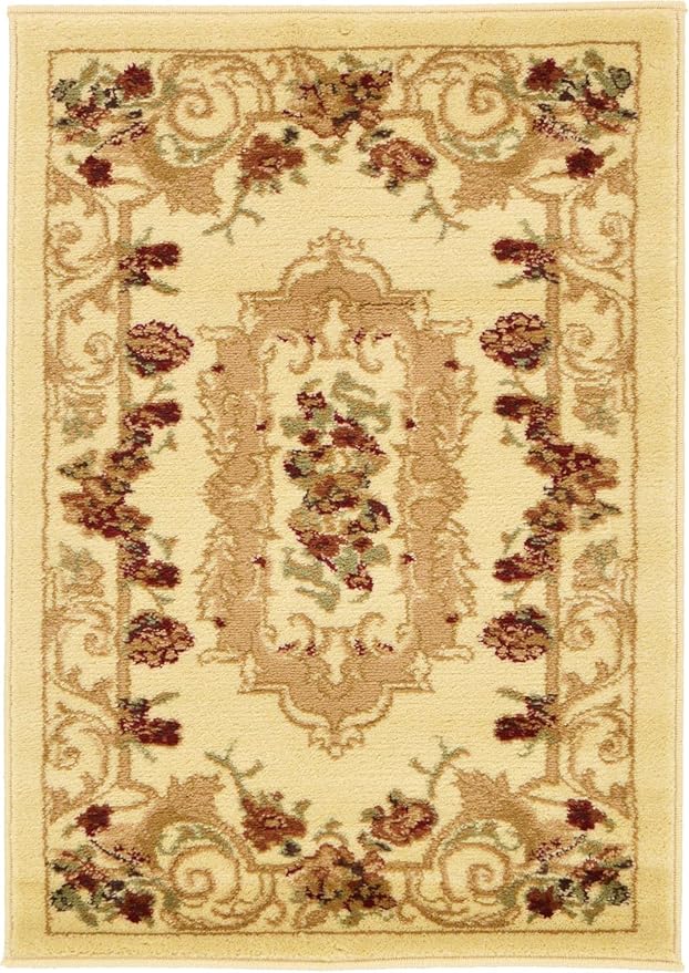 Rugs.com Chateau Collection Rug – 2' x 3' Cream Medium Rug Perfect for Entryways, Kitchens, Breakfast Nooks, Accent Pieces