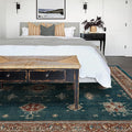 RUGGABLE Washable Vintage Area Rug – Verena Teal Blue 9x12, Stain-Resistant, Non-Slip – Large Machine Washable Rugs for Living Room, Bedroom, Hallway, Entryway & Office–with Cushioned Pad