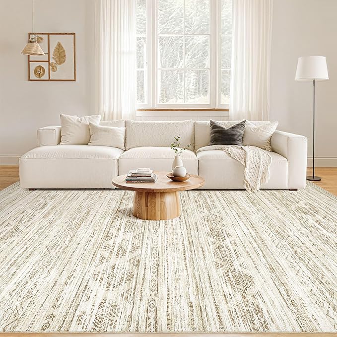 Nakagishi 8x10 Area Rugs Living Room: Washable Boho Large Neutral Modern Soft Farmhouse Beige Rug Stain Resistant Indoor Floor Non-Slip Carpet for Women Home Enthusiasts Aged 25-45 - Bedroom Room