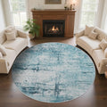 Round 6ft Area Rug Modern Abstract Washable for Living Room Bedroom Dining Room Home Office Teal Gray