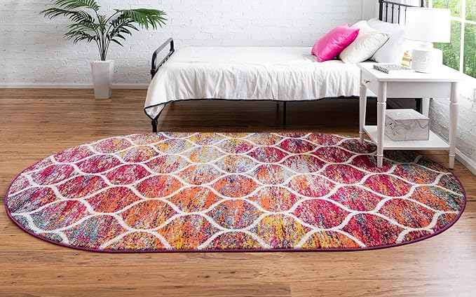 Rugs.com Lattice Frieze Collection Rug – 4' x 6' Oval Multi Medium Rug Perfect for Living Rooms, Large Dining Rooms, Open Floorplans