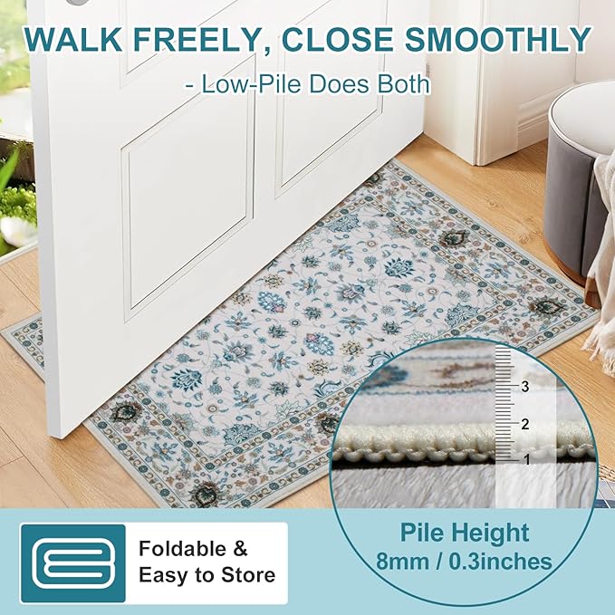 WILLSUN Washable Area Rugs, 4x6 Non-Slip Boho Large Area Rugs for Living Room, Bedroom, Machine Washable Vintage Rug, Indoor Floral Print Carpet for Home Decor, Kid & Pet Friendly Mat