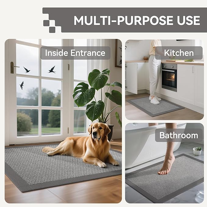 Front Door Mat 2'x3', Jute Like Non-Slip Indoor Mat Entrance, Woven Washable Doormat for Front Indoor Entryway, Grey