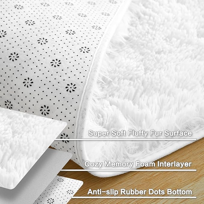 Andency White Soft Area Rugs for Living Room Bedroom, 5x8 Fluffy Shaggy Bedside Rug, Non-Slip Large Shag Fuzzy Plush Carpets for Bedroom Kids Dorm Nursery Home Decor Aesthetic