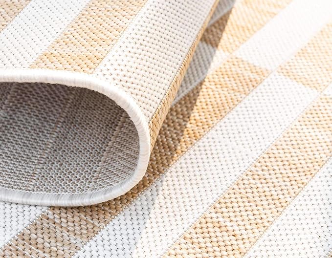 Unique Loom Outdoor Striped Collection Area Rug - Striped (4' 1" Round, Taupe/Ivory)
