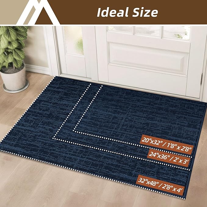 COSY HOMEER-Dirt-Trapper-Door-Mat 32"x48" Non-Slip Entryway Rugs Washable Welcome Mat Absorbent Entrance Mats Low Pile Dog Door Mats for Front Back Doomats and Wet Shoes,Navy Blue
