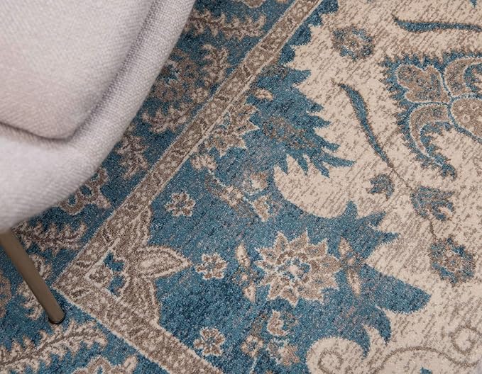 Unique Loom Salzburg Collection Classic Traditional Design Oriental Inspired Border Area Rug (3' 3 x 5' 3 Rectangular, Beige/Blue)
