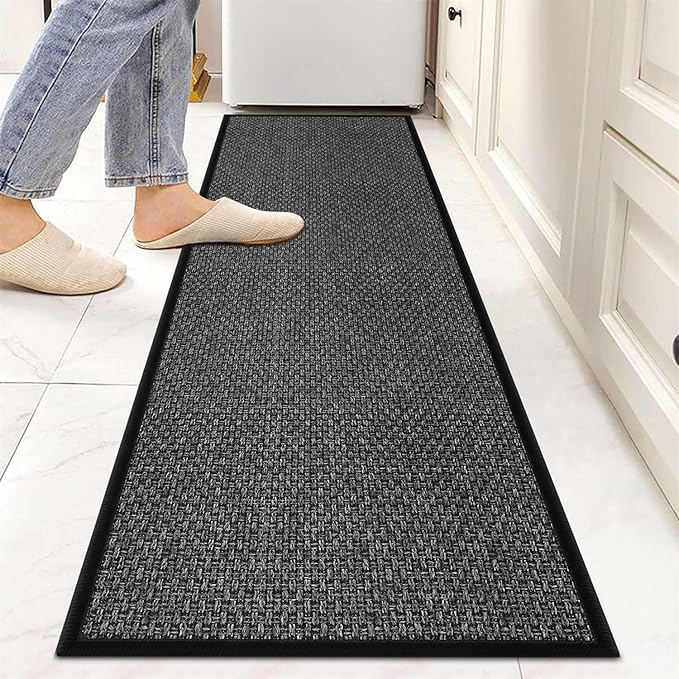GOYLSER 6ft Kitchen Runner Rugs Non Skid, Absorbent Small Jute Kitchen Carpet Rugs, Rubber Backed Home Floor Mat, Black