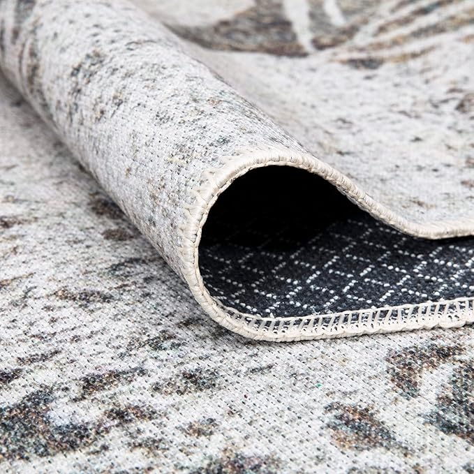 Bloom Rugs Washable Non-Slip 6' x 9' Rug - Tan/Brown/Blue Modern Floral Area Rug for Living Room, Bedroom, Dining Room, and Kitchen - Exact Size: 6' x 9'