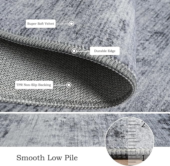 Toneed Abstract Area Rug 5x7 Modern Washable Rug Soft Non Slip Rug Low Pile for Bedroom Living Room Dining Room Grey