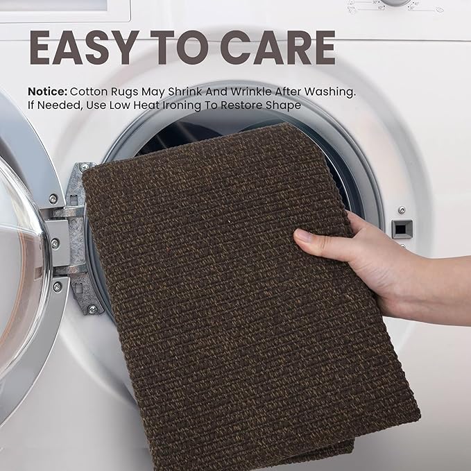 EARTHALL Washable Area Rug 4x6 Ft Non Slip Rugs for Entryway Braided Rubber Backed Bedroom Carpet Cotton Entry Rug Woven Floor Carpets for Bedroom Dining Room Living Room, Brown/Coffee